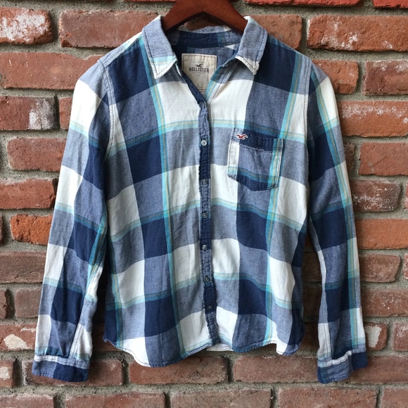 Hollister Blue and White Plaid Flannel Shirt  - Size Large - Picture 7 of 8